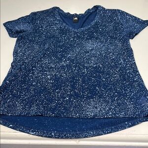 Adidas Medium Short Sleeve Blue Speckled Print V Neck Athletic T Shirt